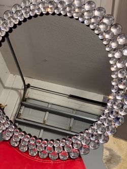 Round Crystal Rhinestone Wall Mirror 24 Inch