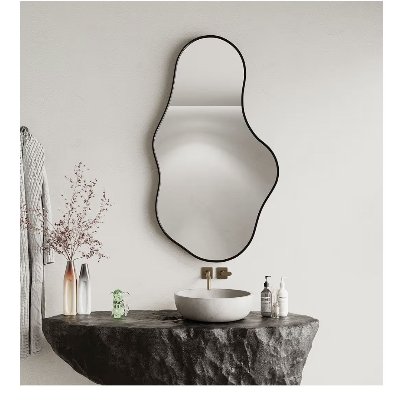 (NEW IN BOX) Black Wall Mirrors Decorative 36"x 22" Wavy Asymmetrical Abstract Mirror
