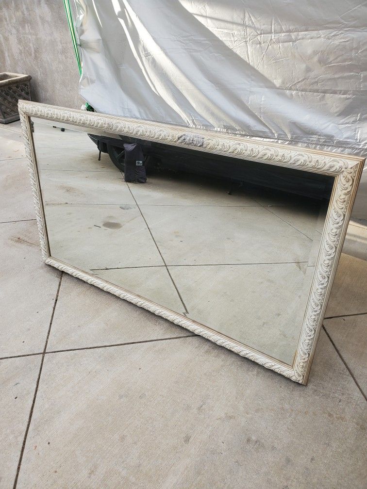 Large Heavy White Framed Mirror