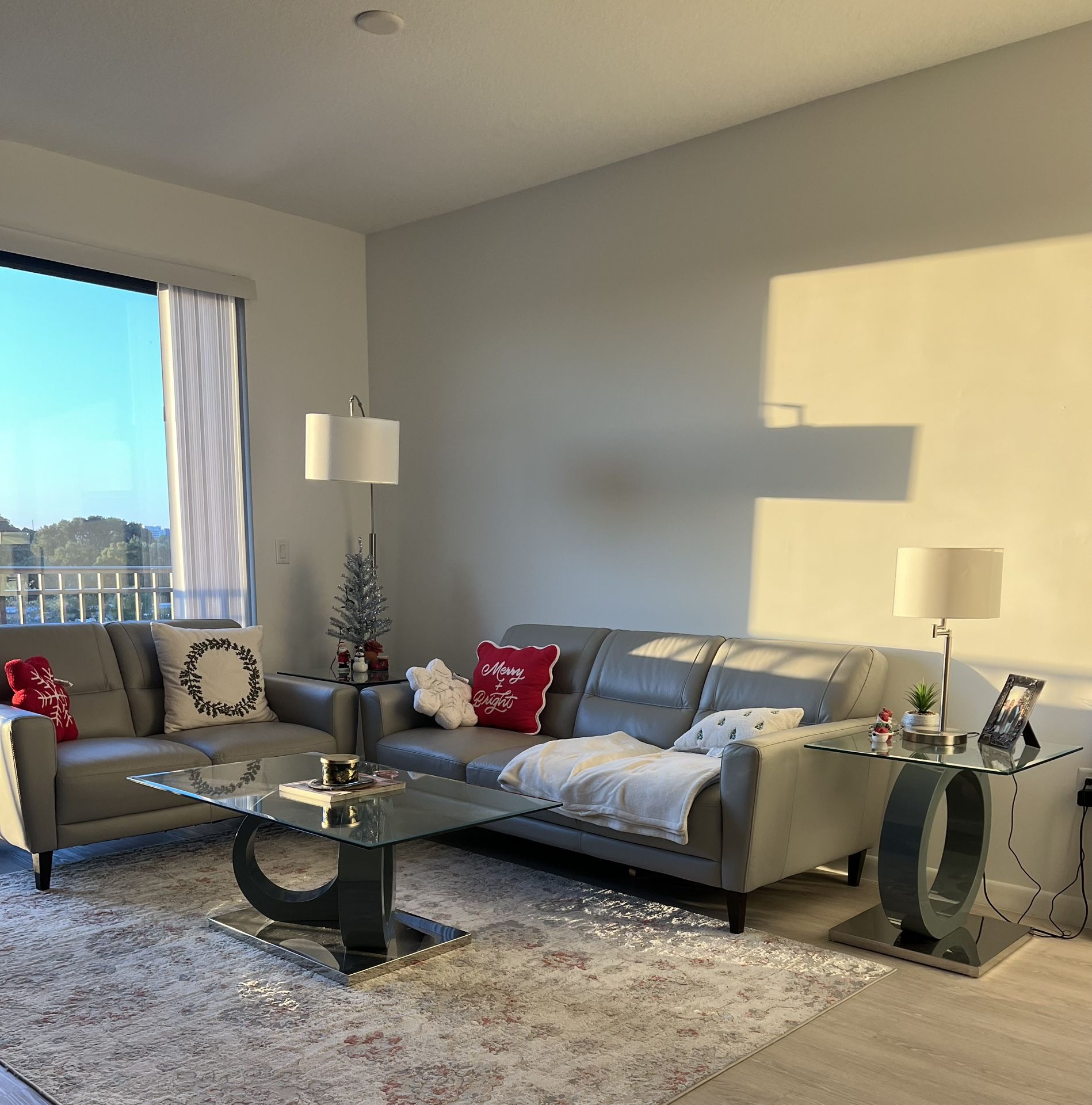 High-end gray italian leather sofa set