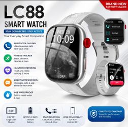 LC88 Smart Watch 2.01" Bluetooth Call Fitness Tracker White New Sealed