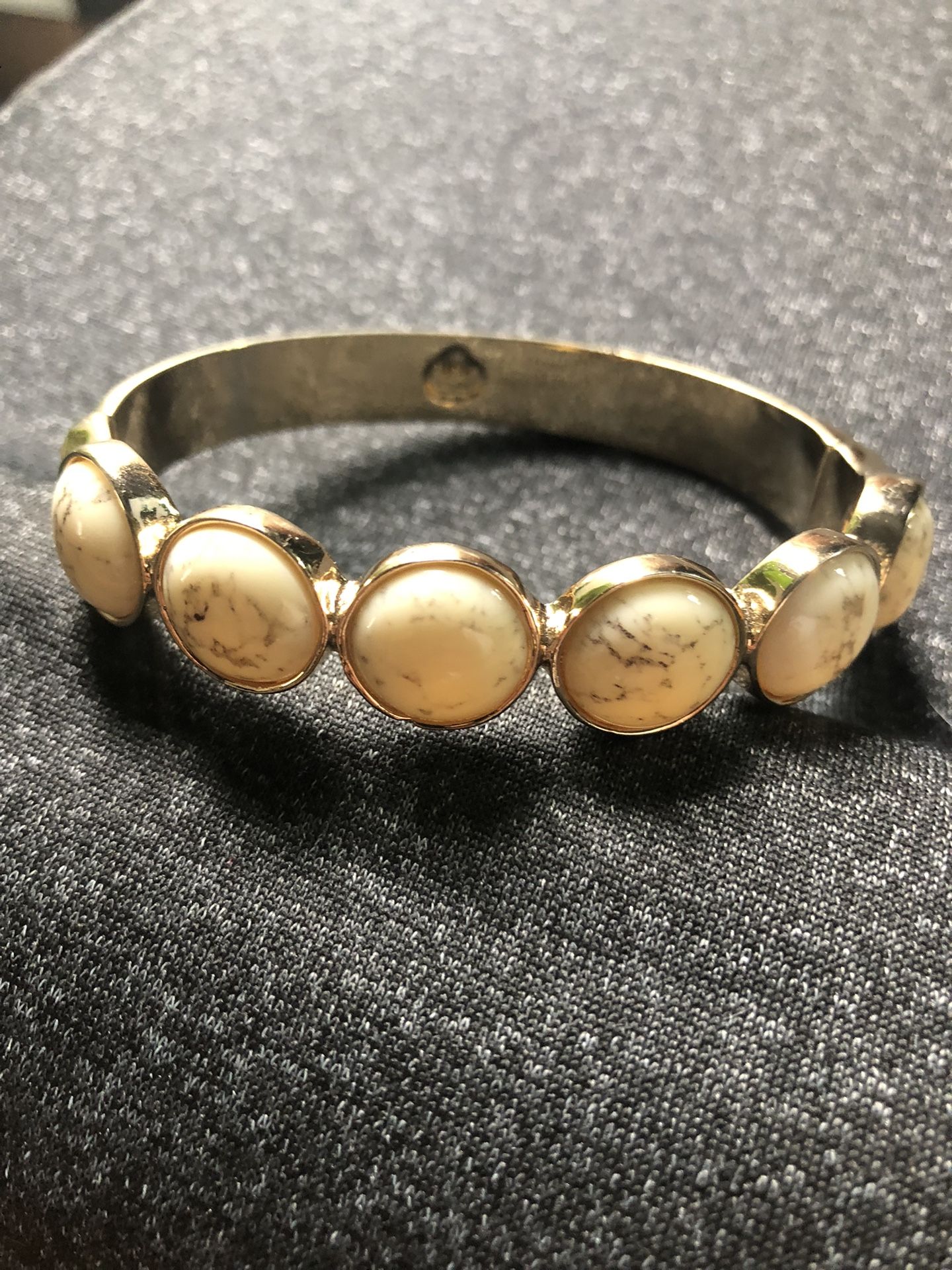 Vintage Gold Tone Bracelet With Howlite Stones- Magnetic Closure