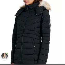 NÁUTICA Faux-Fur-Trim Hooded Puffer Coat Size XL