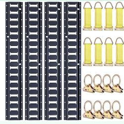 Trekassy 8ft E Track Tie-Down Rail Kit, 4 Pack 8' Etrack Rails With 16PCS E-Track Accessories Including 8 Steel O-Ring Anchors And 8 Rope Tie Offs For
