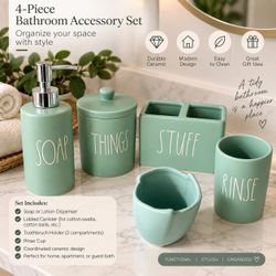 Mint Green Ceramic Bathroom Accessory Set