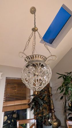 Crystal and Gold Metal Chandelier and Wall Sconces