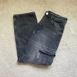black h&m acid wash cargo jeans 