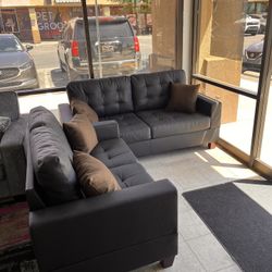 2 Pcs Sofa Set Black Imitation Leather New