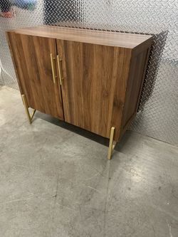 Mid-Century Modern Wood Sideboard with Gold Accents