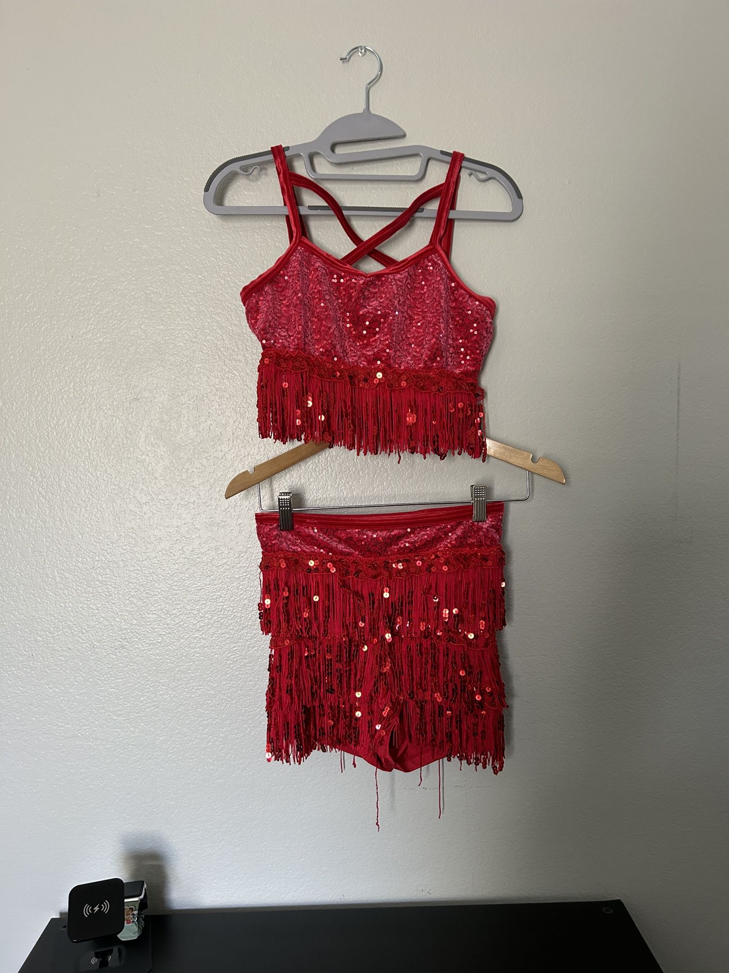 Red Fringe Sparkle Dance Costume