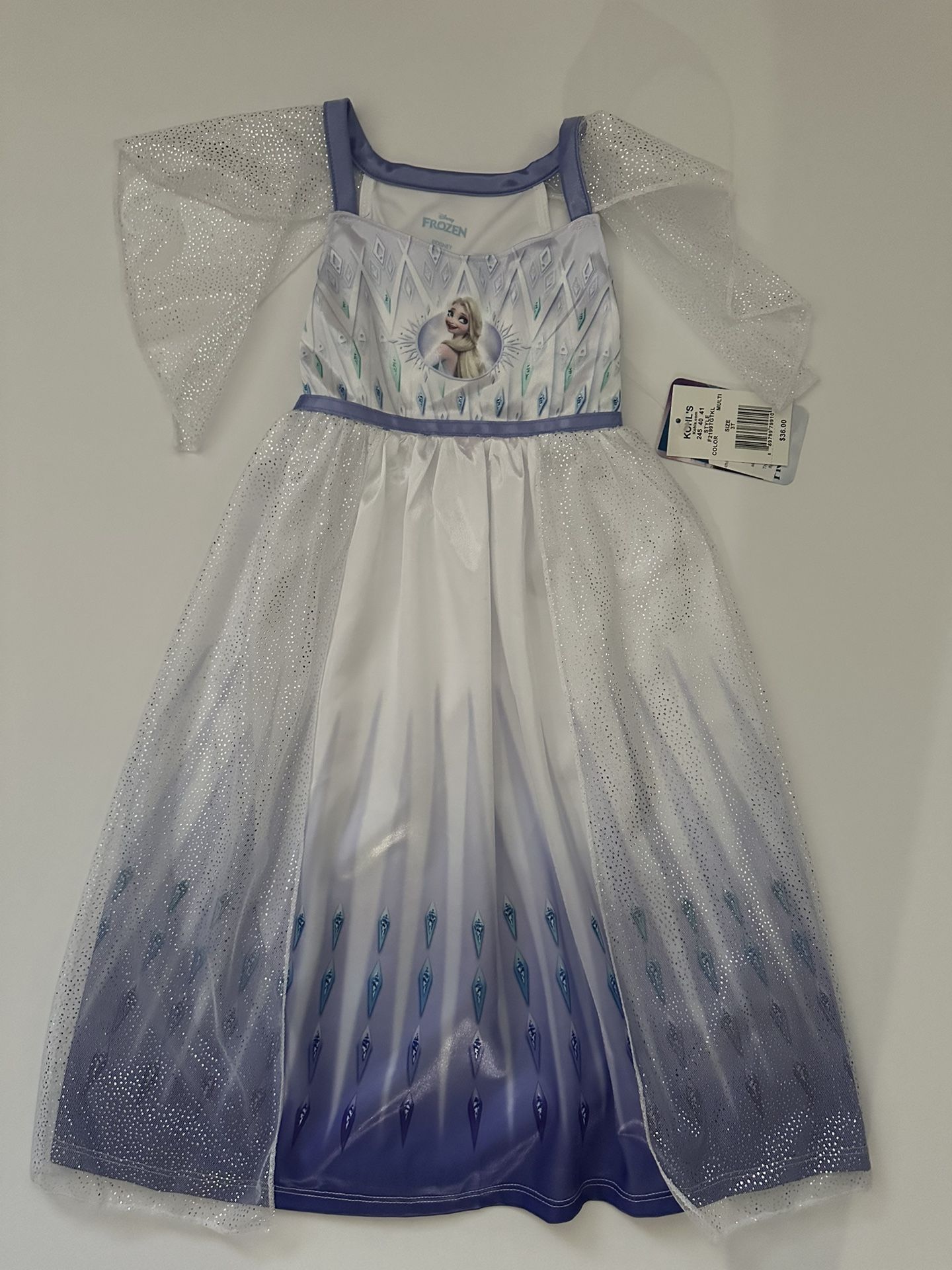 New Disney Frozen Elsa White Toddler Girl Nightgown Dress Size: 3T