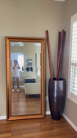 Large Floor Mirror with Gold Frame