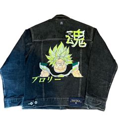 Vintage Dragon ball Z Broly denim Jean jacket black freza force 500k stitches 