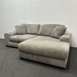 Retails 1.4k - Ashley 2-Piece Gray Corduroy Sectional Sofa - RIGHT CHAISE - Like New!