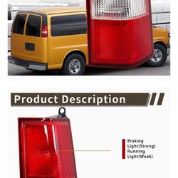 Tail Light Compatible With 2003-2014 Chevy Express 1500, 2003-2023 Chevrolet Express 2500/3500, 2003-2023 GMC Savana Right Passenger Side RED Rear Bra