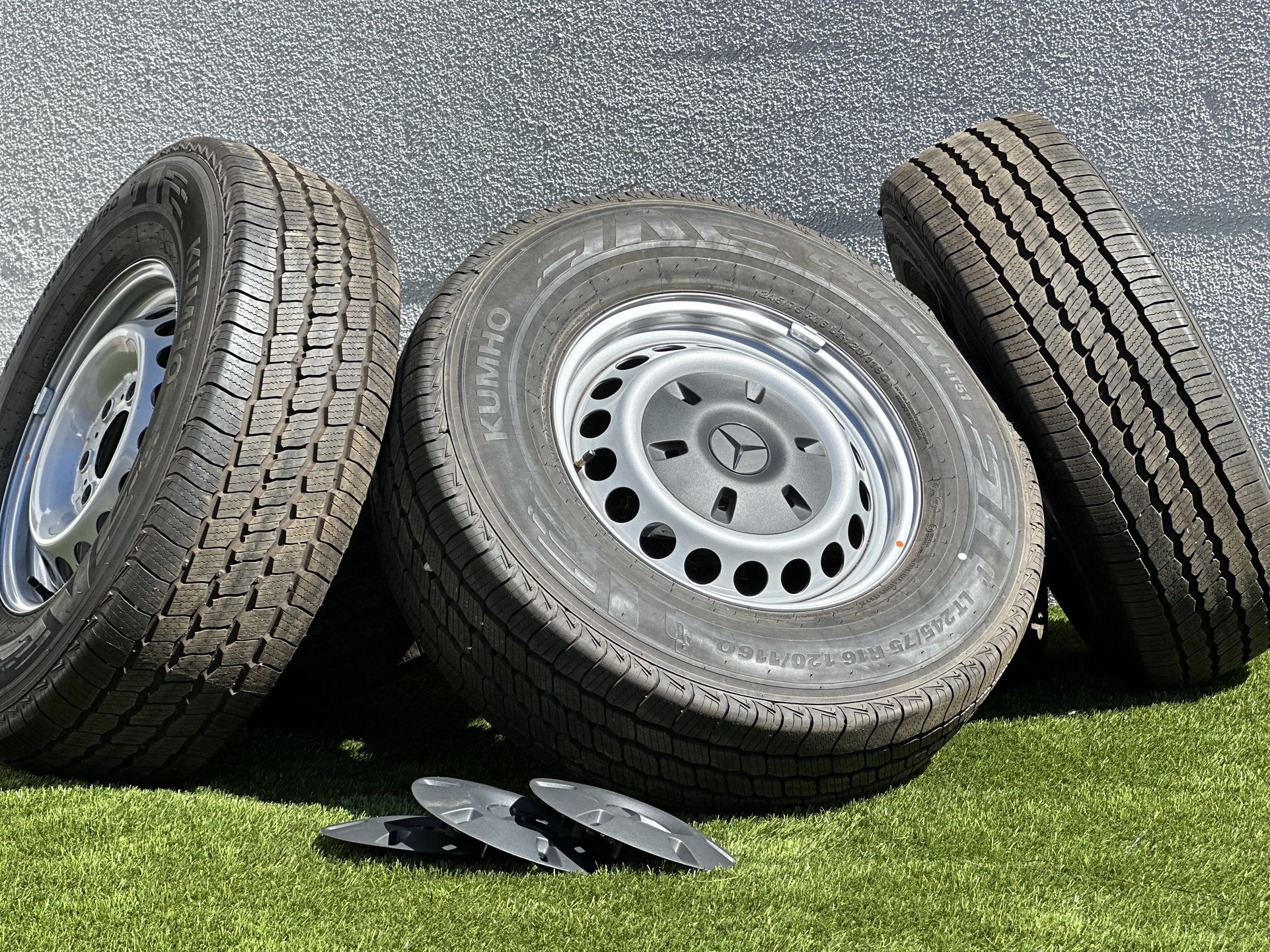 NEW 16” Mercedes Benz Sprinter 4x4 silver wheels Kumho Load E 10 ply tires Factory rims