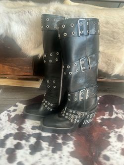 Dolls Kill knee high boots with buckles
