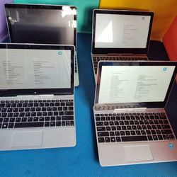 $80 firm for all 4 together, all only; 2x Elitebook Revolve 810 G2, 2x Elitebook Revolve G3, all turn on, 3 batteries hold charge, no SSD or charger 