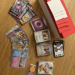 Pokemon Cards w/ Custom Pokeball-themed Card Case