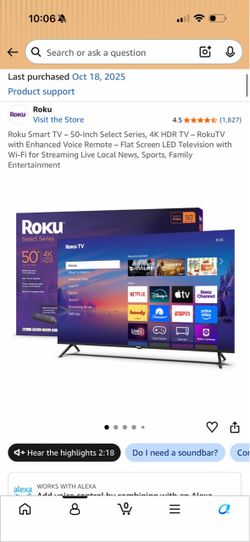 Roku Select Series 50-Inch 4K HDR Smart TV