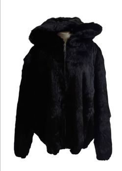 Women's Satin Rabbit Natural Fur Jacket with attached Hood
