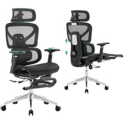 Cozyman Ergonomic Office Chair with Footrest - 5-Level Adjustable Lumbar Support & 90-135°Recline, 3D Headrest & 4D Armrests, Breathable Mesh Seat Com