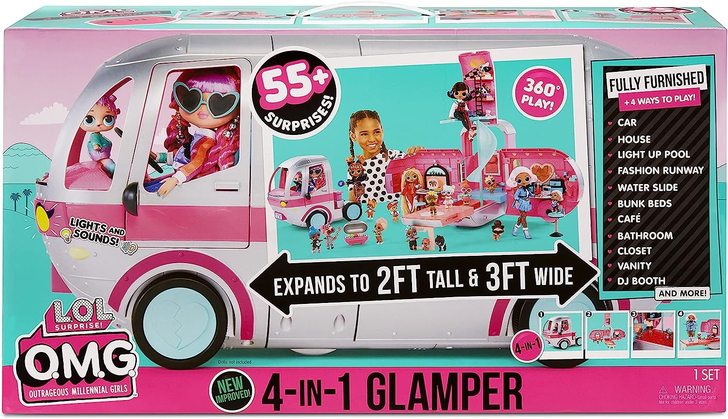 LOL Surprise OMG Glamper Fashion Camper Deluxe Doll Playset 55+ Surprises

