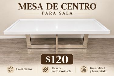 White Coffee Table with Stainless Steel Legs