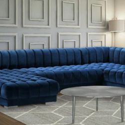 Gwen Velvet 3-Piece Double Chaise Navy Sectional

