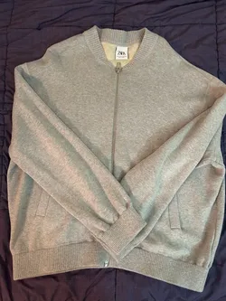 ZARA Men's Knit Jacket Light Gray Sweater Full Zip Cardigan