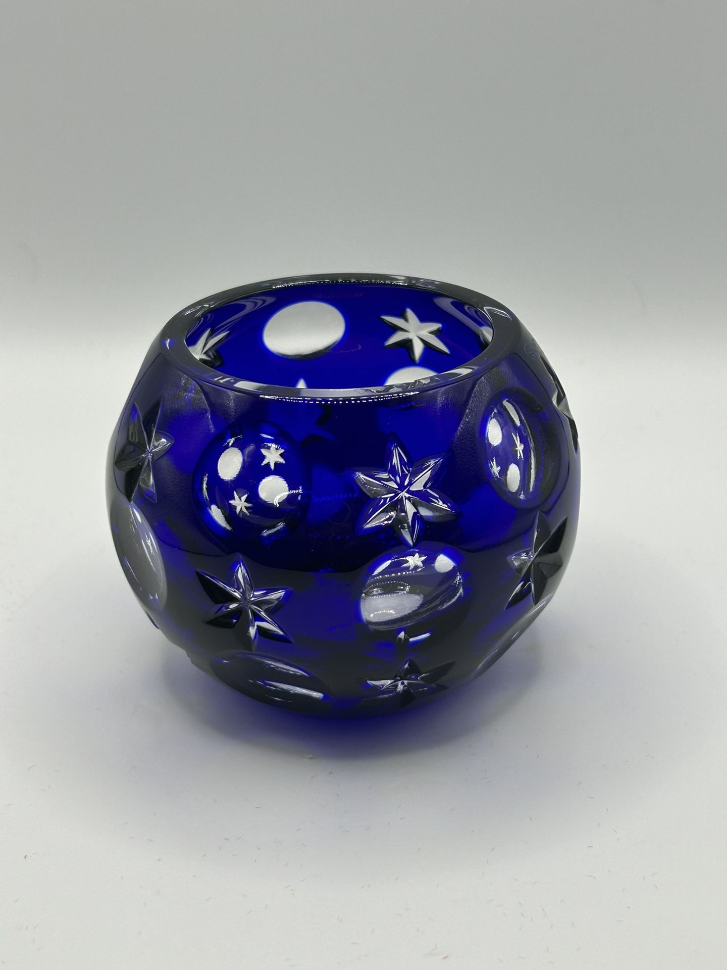 Faberge’ Cobalt Cut To Clear Crystal Votive CHIP