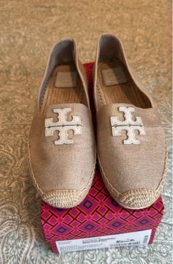 Tory Burch Winton Flat Espadrille Metallic Linen Size 10