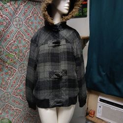 Anchorblue Plaid Polyester Quilted Jacket, Size XL