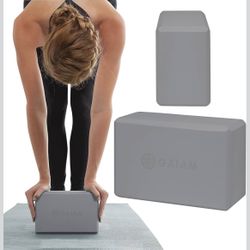Gaiam Foam Yoga Block - Supportive Foam Soft Non-Slip Surface Tags Gray