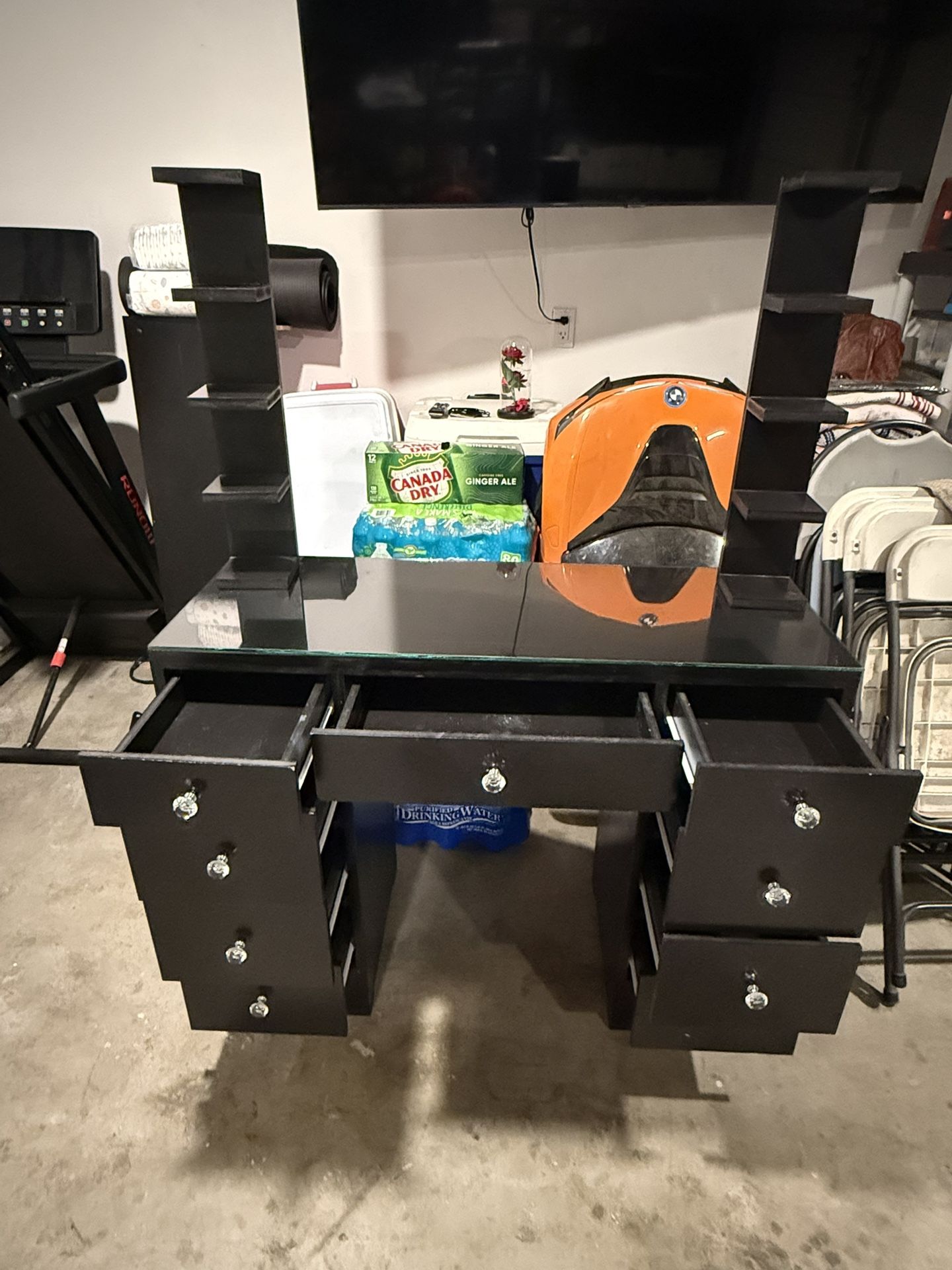 Black Vanity With Two Side Shelf’s