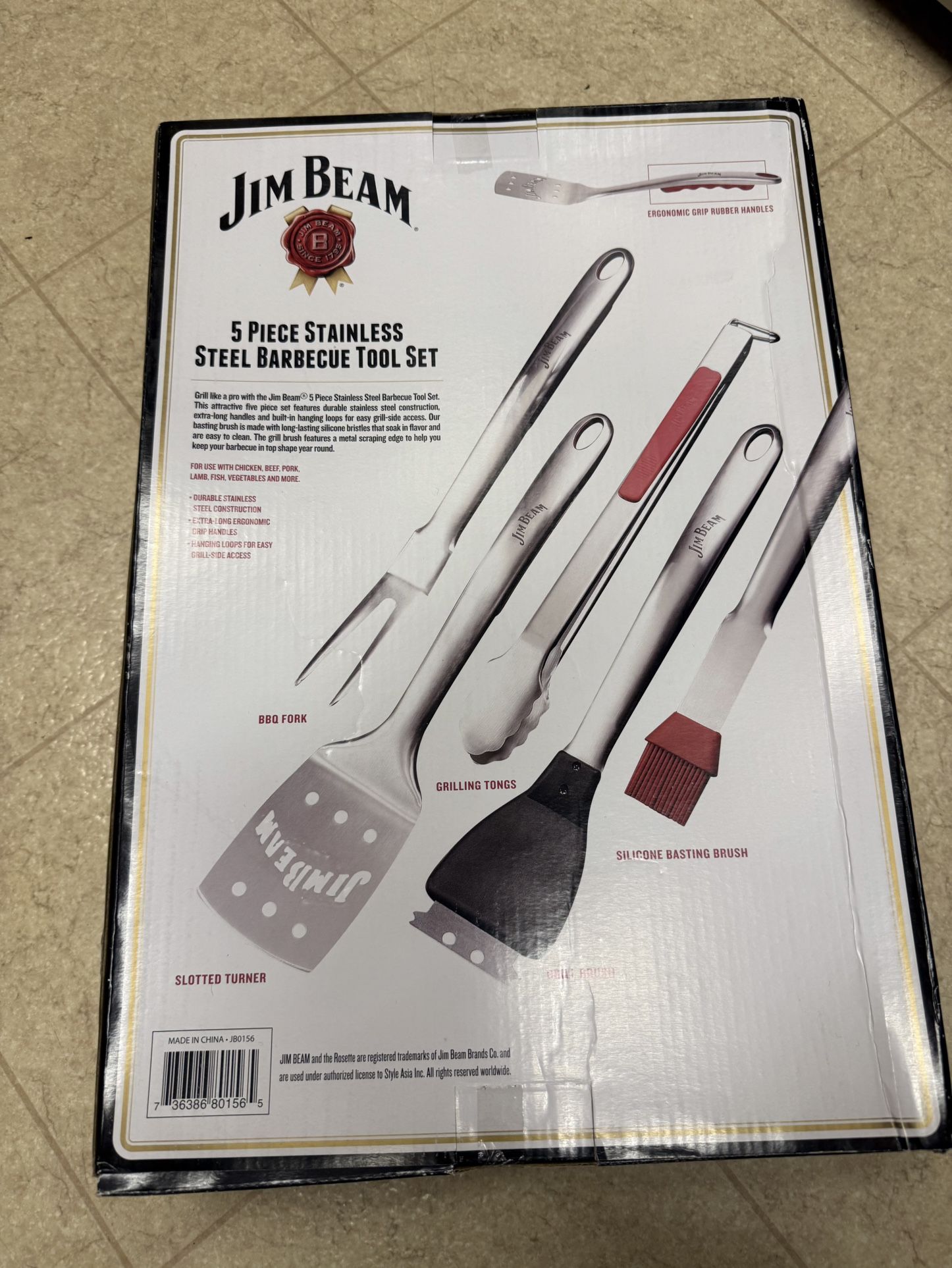New Jim Beam 5 Piece Stainless Grill Set