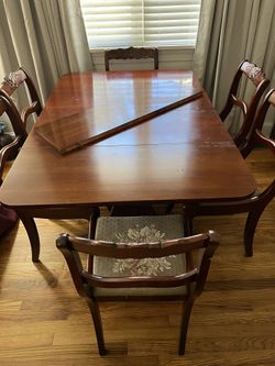 Antique Table With Leaf And 6 Sturdy Chairs