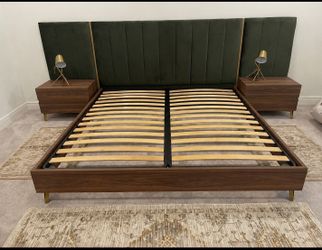 Luxury Modern Walnut King Bedroom Set + Dresser & Nightstands