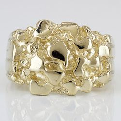 10k Yellow Gold Large Wide Chunky Nugget Style Ring