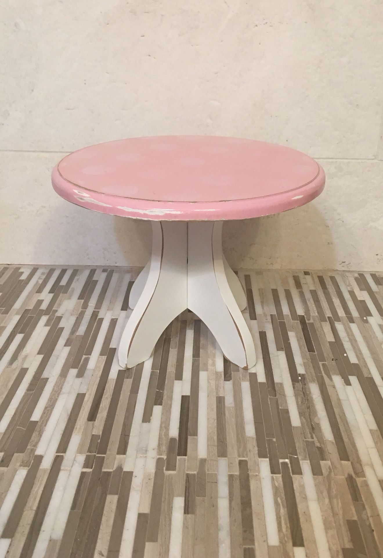 Small wooden distressed stool/ cake stand