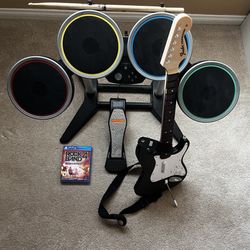 Rockband 4 Drums And Pedal + Guitar + Game