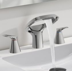 Bathroom Faucets for Sink 3 Hole, Bezeit 8 Inch Widespread Bathroom Faucet with Waterfall Spout, Solid Brass Chrome Faucet with 2 Handles and Water Su