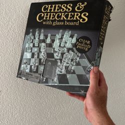 Chess And Checkers Glass Board With Glass Pieces 