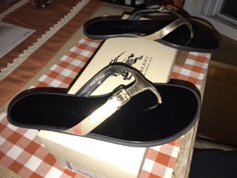 Burberry Sandals, black and gold, size 6 in women.Authentic