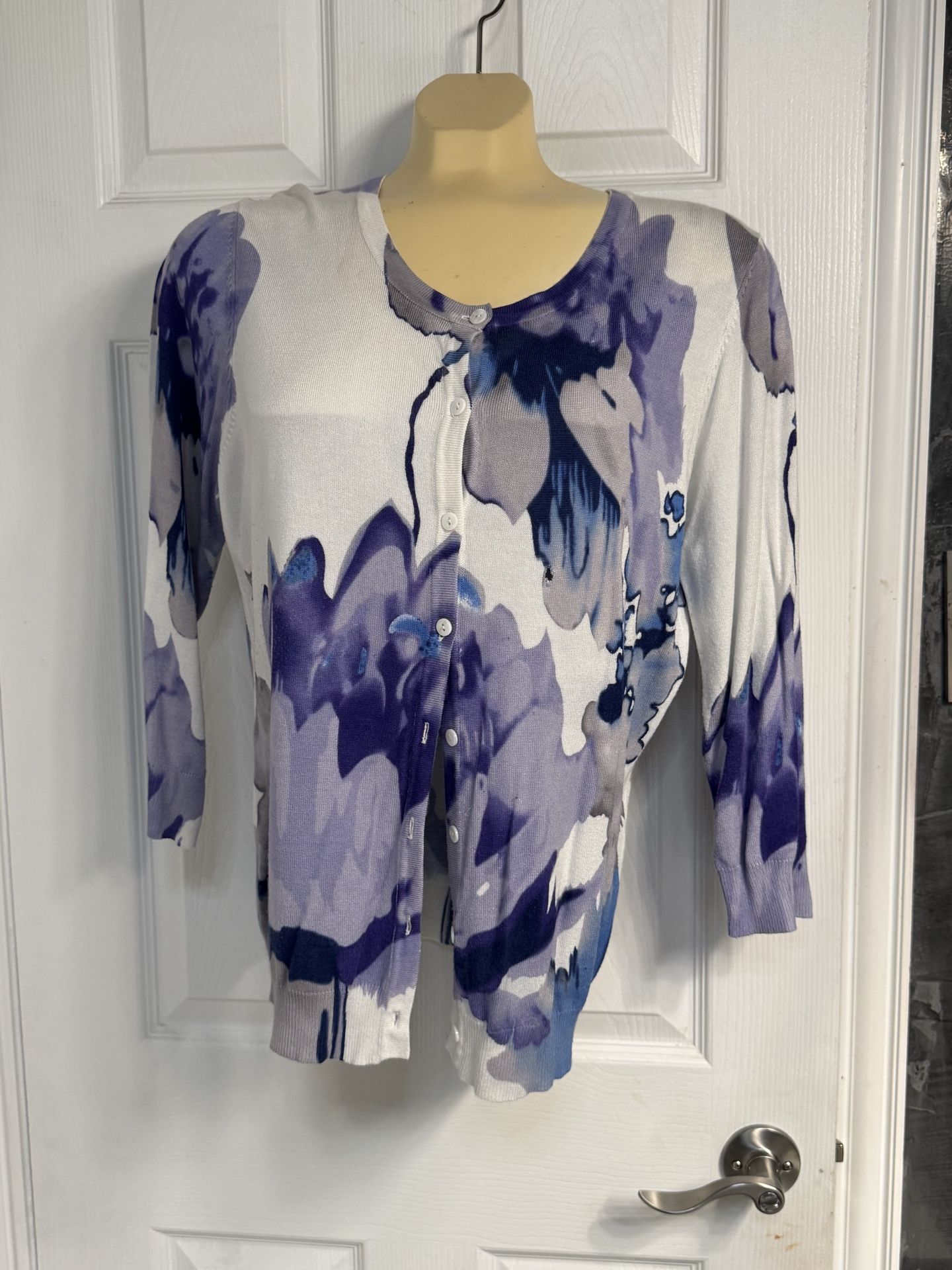 Joseph A Purple and White Floral Print Cardigan L