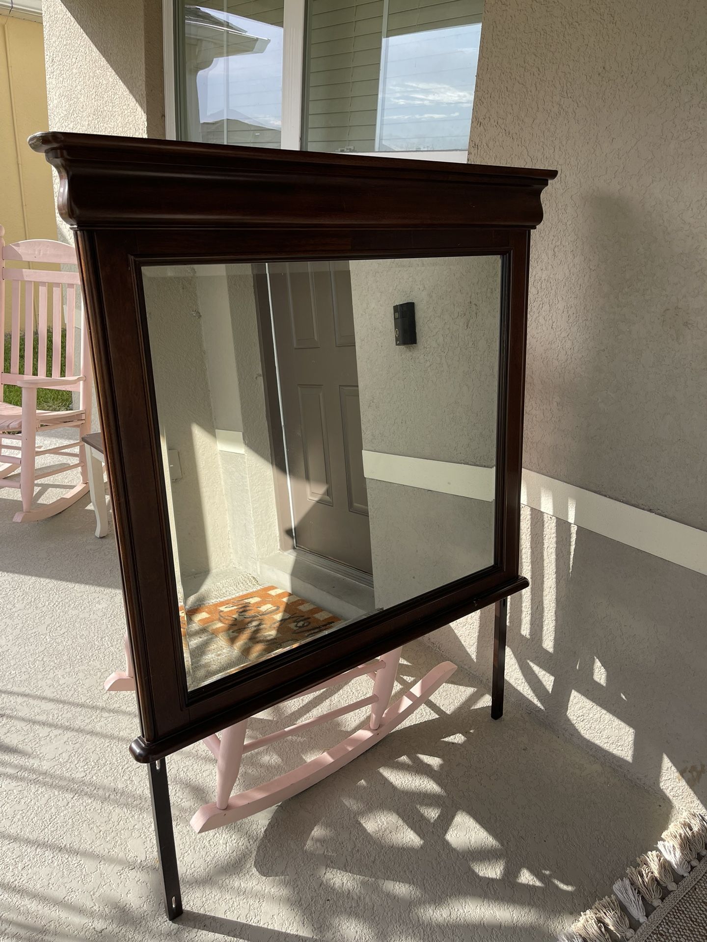 Dark Wood Dresser Mirror with Mounting Brackets