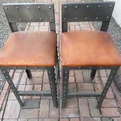 Two Metal Industrial Bar Stools need new seat covers/fabric/leather