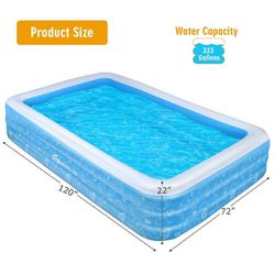 120 in. x 72 in. x 22 in. Full-Sized Rectangle 22 in. Inflatable Pool Family Swimming Pool