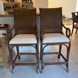 2 Bar Stools With Matching Chair, Wicker /Rattan 