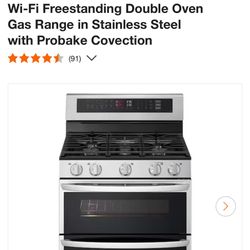 OPEN BOX LG 30 in. 6.9 cu. ft. 5 Burners Smart Wi-Fi Freestanding Double Oven Gas Range in Stainless Steel with Probake Covection